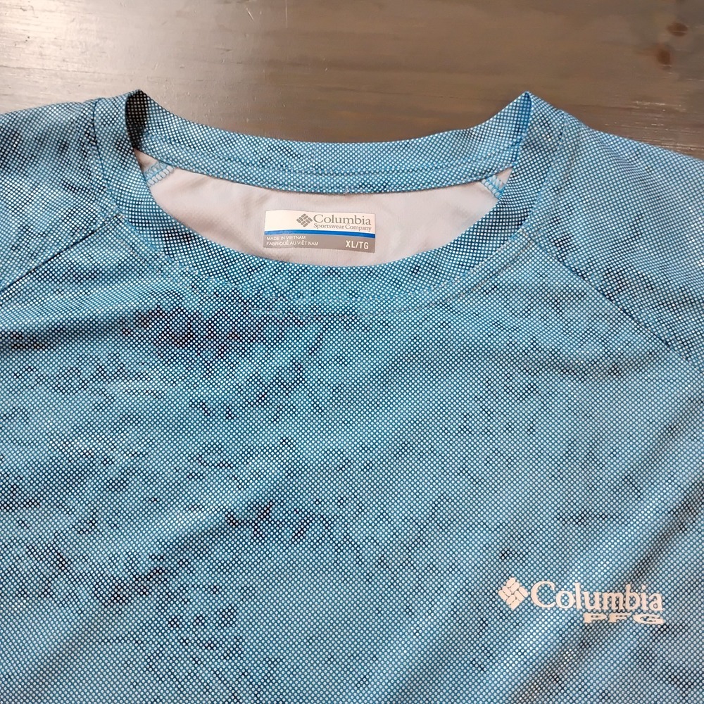 Columbia PFG Shirt Mens XL Blue Gray Long Sleeve Shiny Fish Scale Omni Shade - Picture 3 of 13